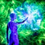 Blue Fiber Optic Light painting smoke effect. Full length diffusion